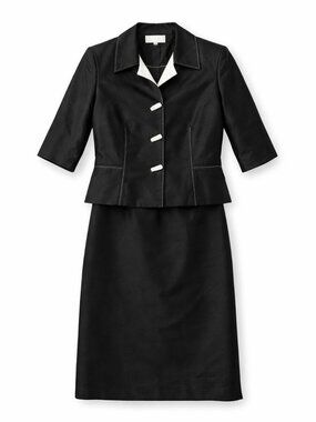 Vintage 90s Silk Black Skirt Suit Set Tailored Old Money Minimalist Power Set 8